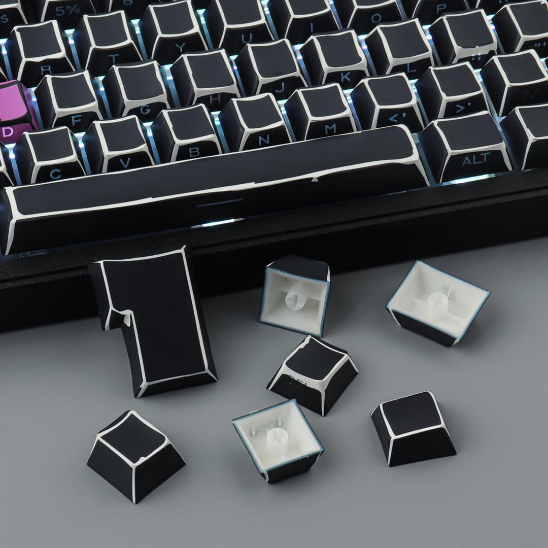 Sunzit PBT Custom Keycaps 128 Tasten Cherry Profil Dye-Sub Sketch Schwarz Tastenkappen Set Durchschi