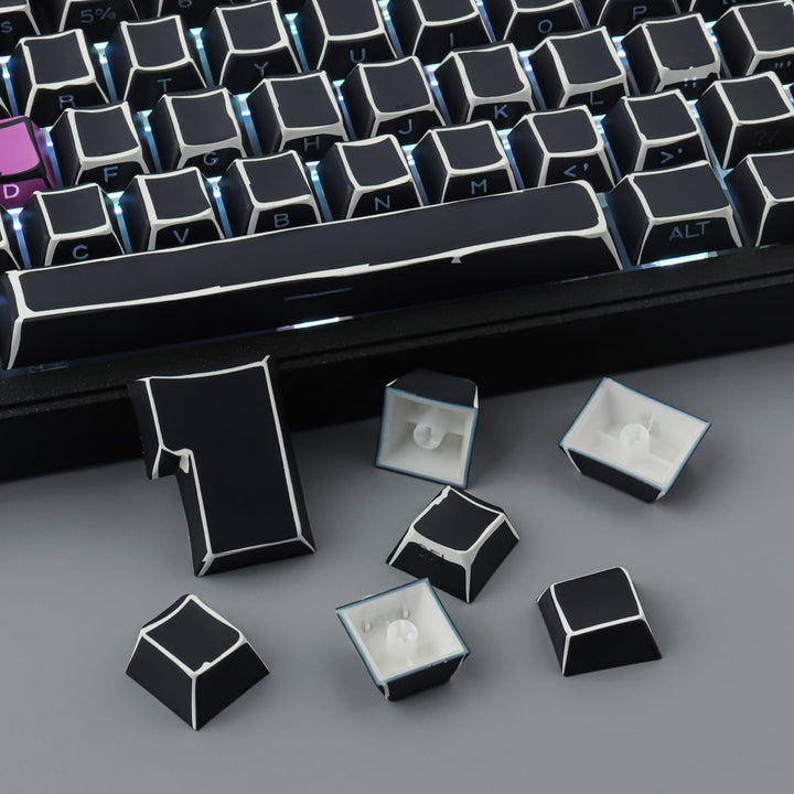 Sunzit PBT Custom Keycaps 128 Tasten Cherry Profil Dye-Sub Sketch Schwarz Tastenkappen Set Durchschi