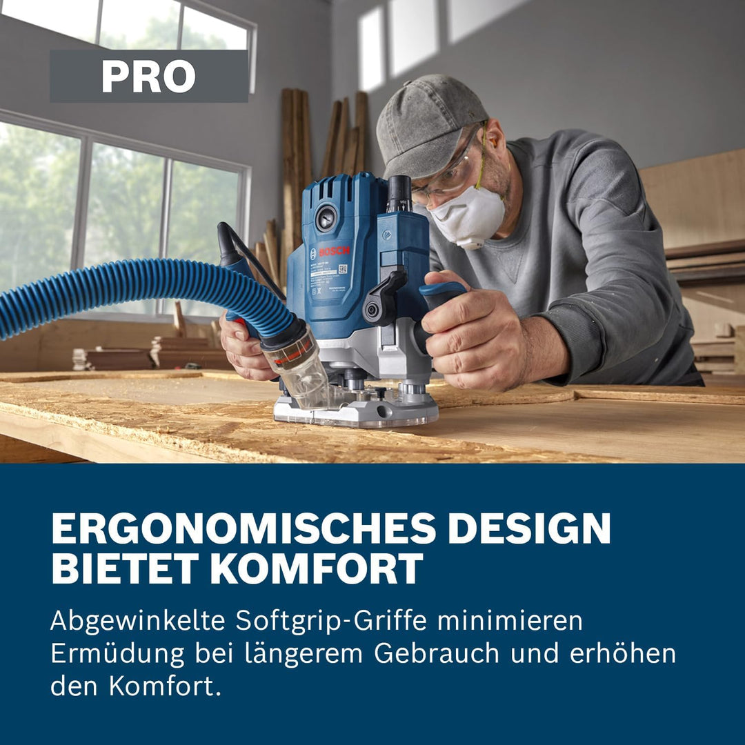 Bosch Professional kabelgebundene Oberfräse GOF 20-12 (2000W, inkl. Staubabsaugung, Rollenführung un