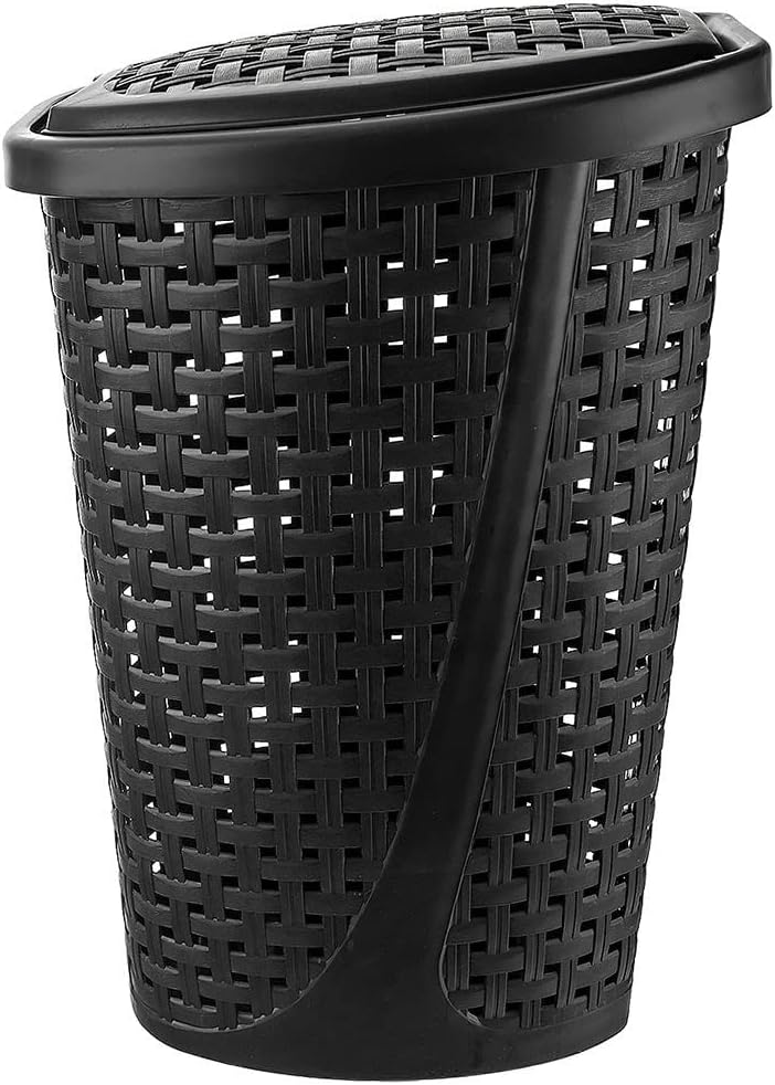 Wäschekorb Wäschetonne Wäschesammler Wäschebox Wäschebehälter mit Deckel schmal schwarz 45 L 41x32x6