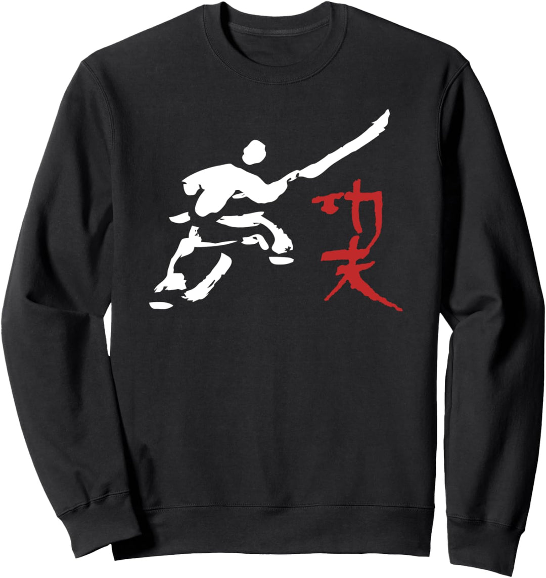 Shaolin Kämpfer mit chinesischer Hellebarde & Kungfu Schrift Sweatshirt