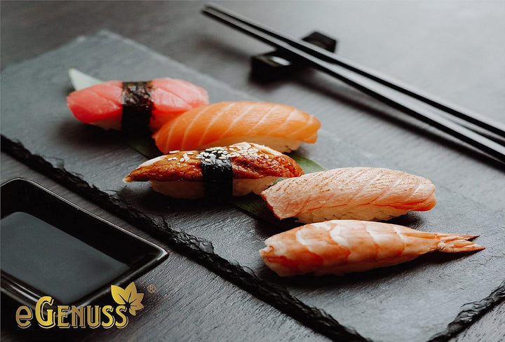 eGenuss 6er-Set Schieferplatten Dessertteller Sushi Geschirr schwarz Teller Schiefer Serviertablett