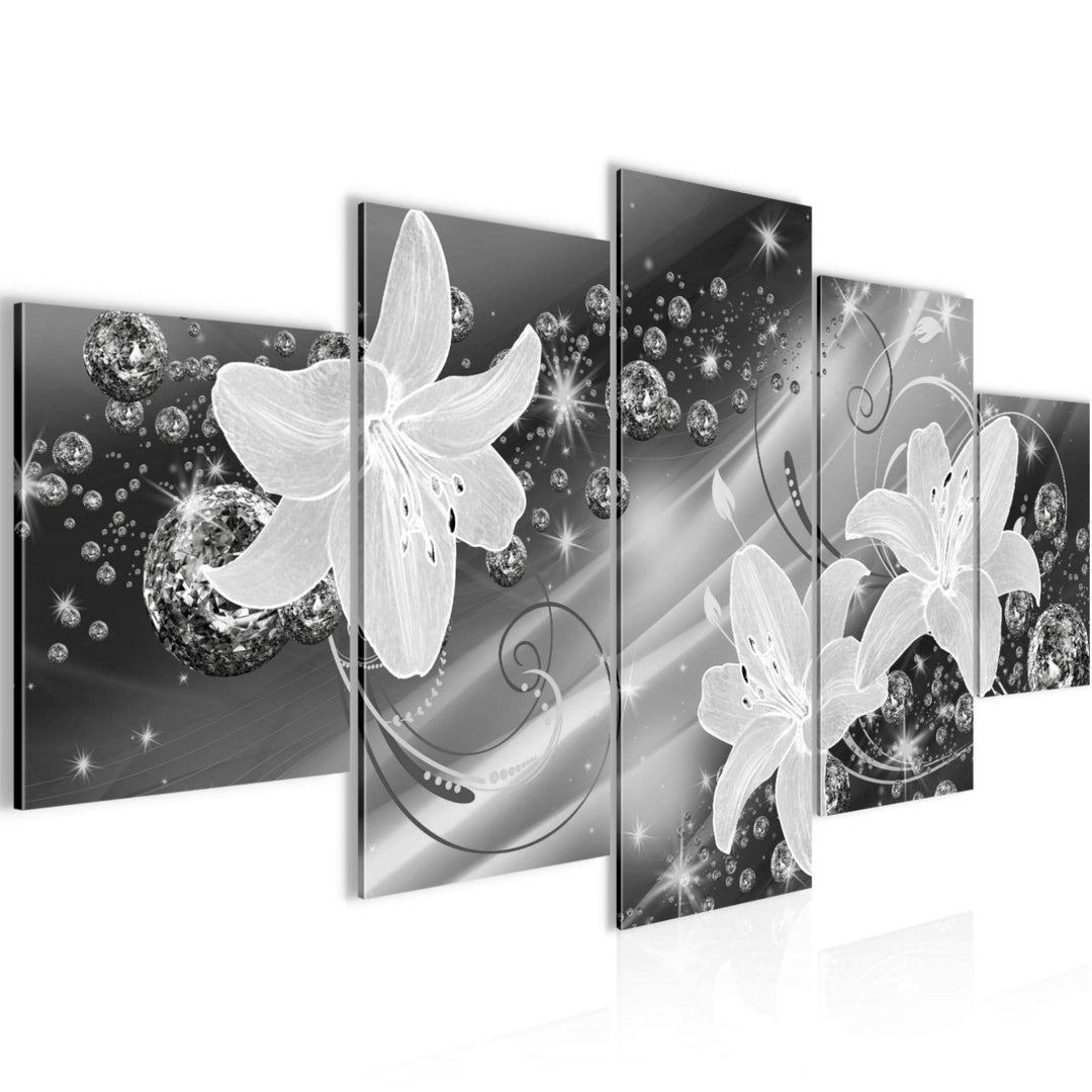 Runa Art Wandbilder Blumen Lilien 5 Teilig Bild auf Vlies Leinwand Deko Wohnzimmer Abstrakt Schwarz