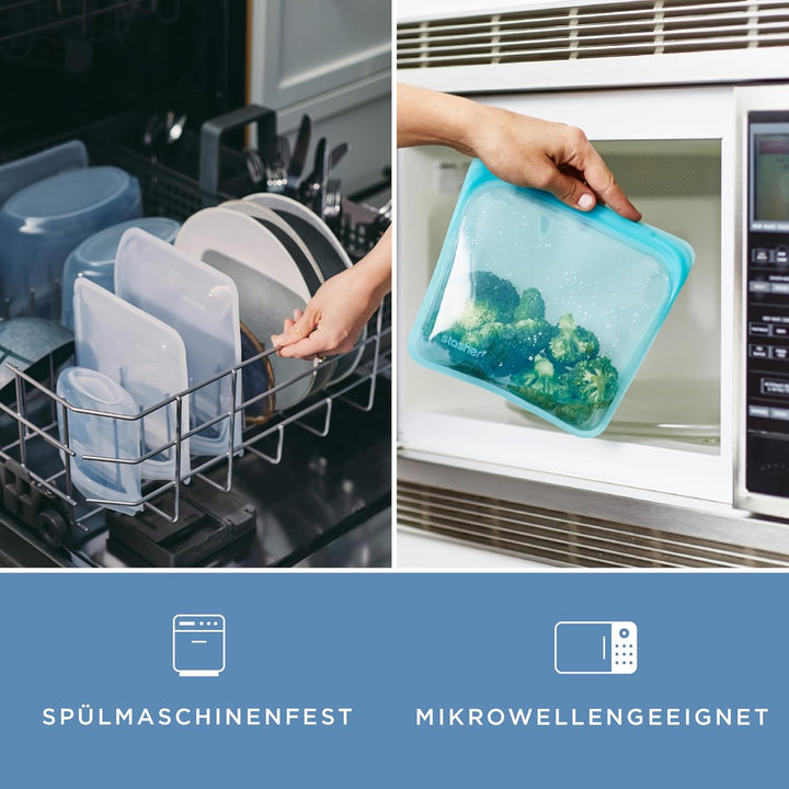Stasher Zip Beutel aus Silikon, 4er-Pack mit 3 Grössen (transparent) | Silikonbeutel für Lebensmitte