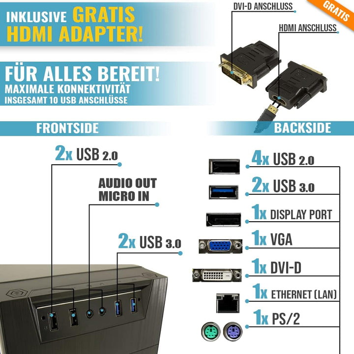 GREED® Multimedia PC mit Intel Core i7 4790 - Schneller Rechner + Computer für Büro & Home Office mi