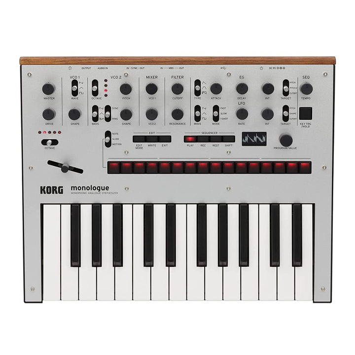 Korg Monolog monophoner Analogsynthesizer mit Voreinstellungen silber, Silber