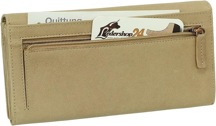 Luxus Leder Damen Geldbörse Portemonnaie Geldbeutel XXL mit Druckknopf 19 cm Farbe Sand, Sand