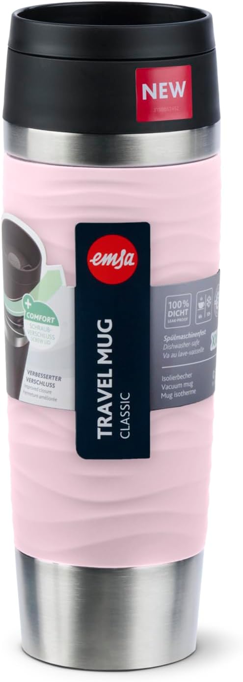 Emsa N20227 Travel Mug Wave Isolierbecher 0,5 Liter | neuer Komfort-Schraubverschluss | Edelstahl |