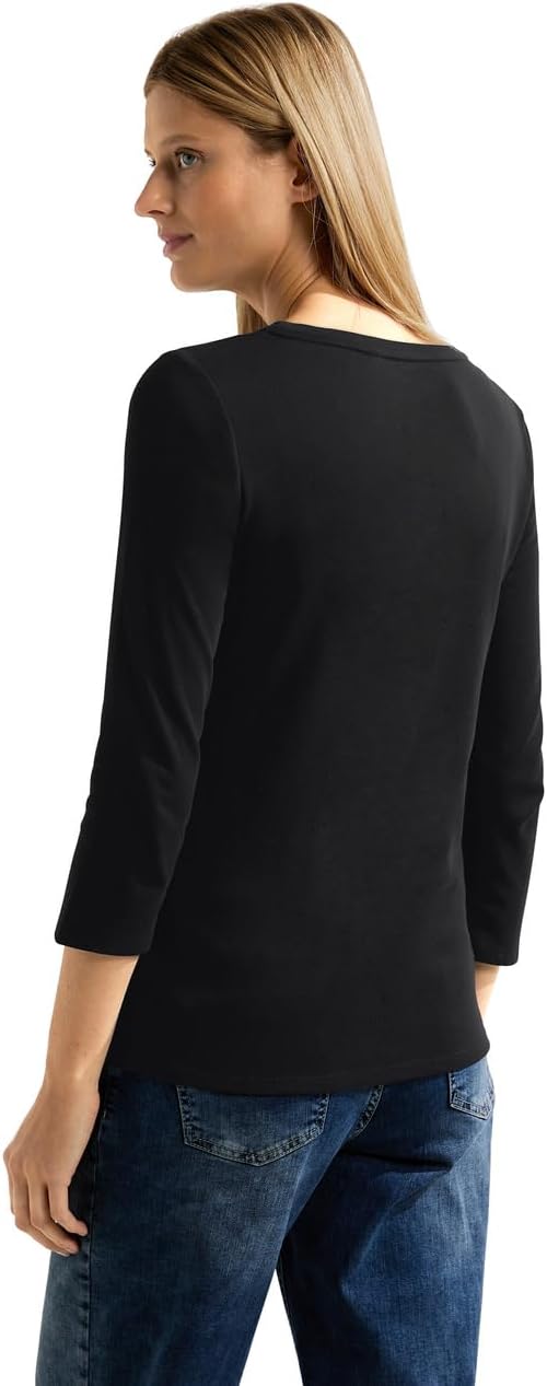 Cecil Women's Basic Cotton Shirt, Boat Neckline XS Schwarz_old Version, XS Schwarz_old Version