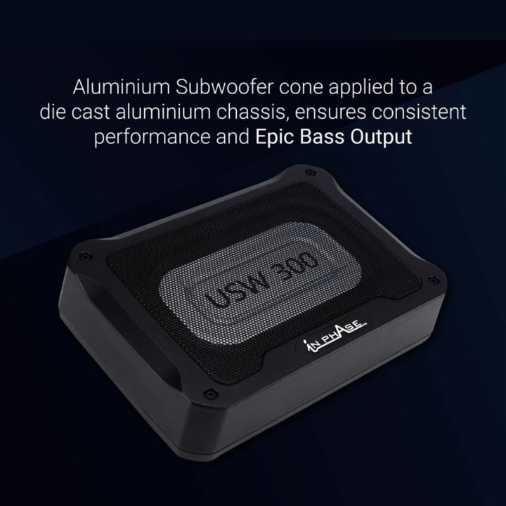 In Phase Car Audio USW300 300 W Ultraflaches, kompaktes aktives Subwoofersystem für den Untersitz, A
