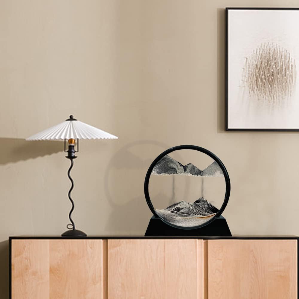 Aoderun Sandbilder Zum Drehen 3d Sanduhr Büro Deko Sand Rundes Glas Fliessender Sand Rahmen Beweglic