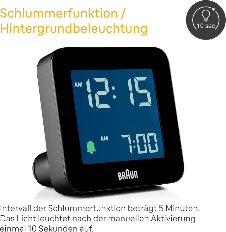 Braun Digitaler Wecker Schlummerfunktion, Negatives LC-Display, Schnelleinstellfunktion, Crescendo-A