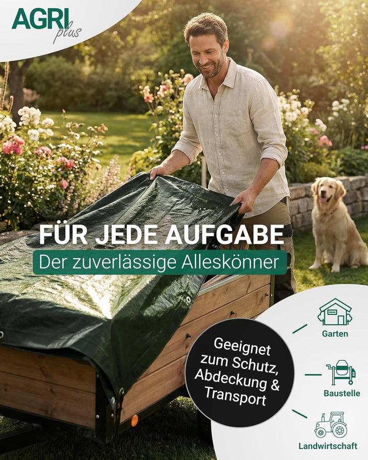 Gewebeplane 150 g/m² I 8 x 10 m I Verschiedene Grössen I wasserdichte Abdeckplane mit Ösen I Beidsei