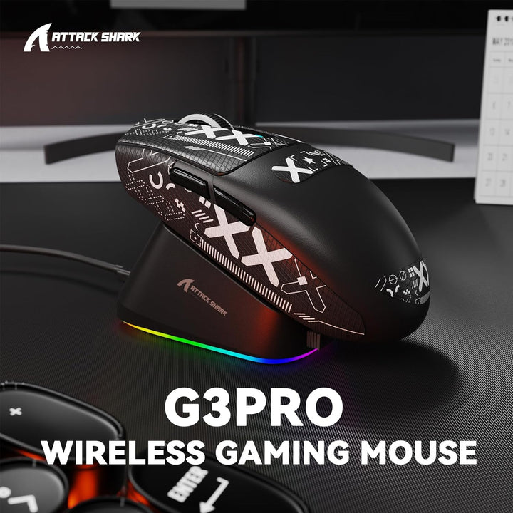 MAMBASNAKE x ATTACK SHARK G3PRO Gaming-Maus mit Magnetischer Ladestation, BT/2.4G Wireless/Kabel, Pi
