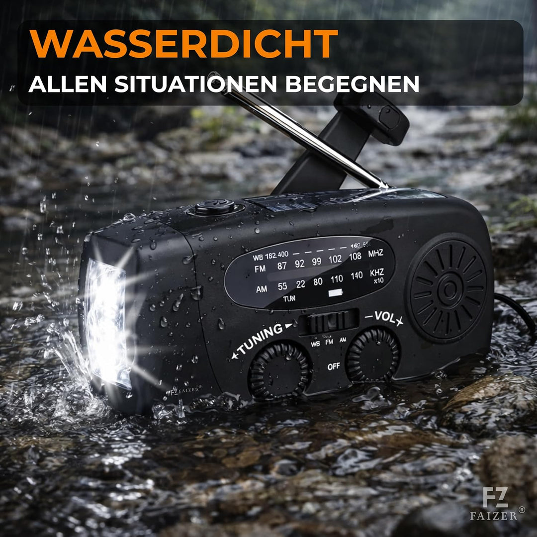 Notfall-Solarradio,Faizer®, kurbelradio,Selbstbetriebenes Kurbelradio mit LED-Taschenlampe, SOS-Alar