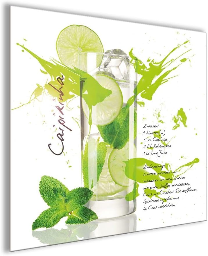 artissimo, Glasbild, 50x50cm, AG2119A, Caipirinha, Küchenbild, Cocktails, Bild aus Glas, moderne Wan