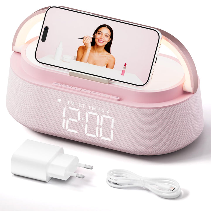 COLSUR Radiowecker Digital mit Wireless Charger, Bluetooth Lautsprecher Smart Wecker Schlummerfunkti