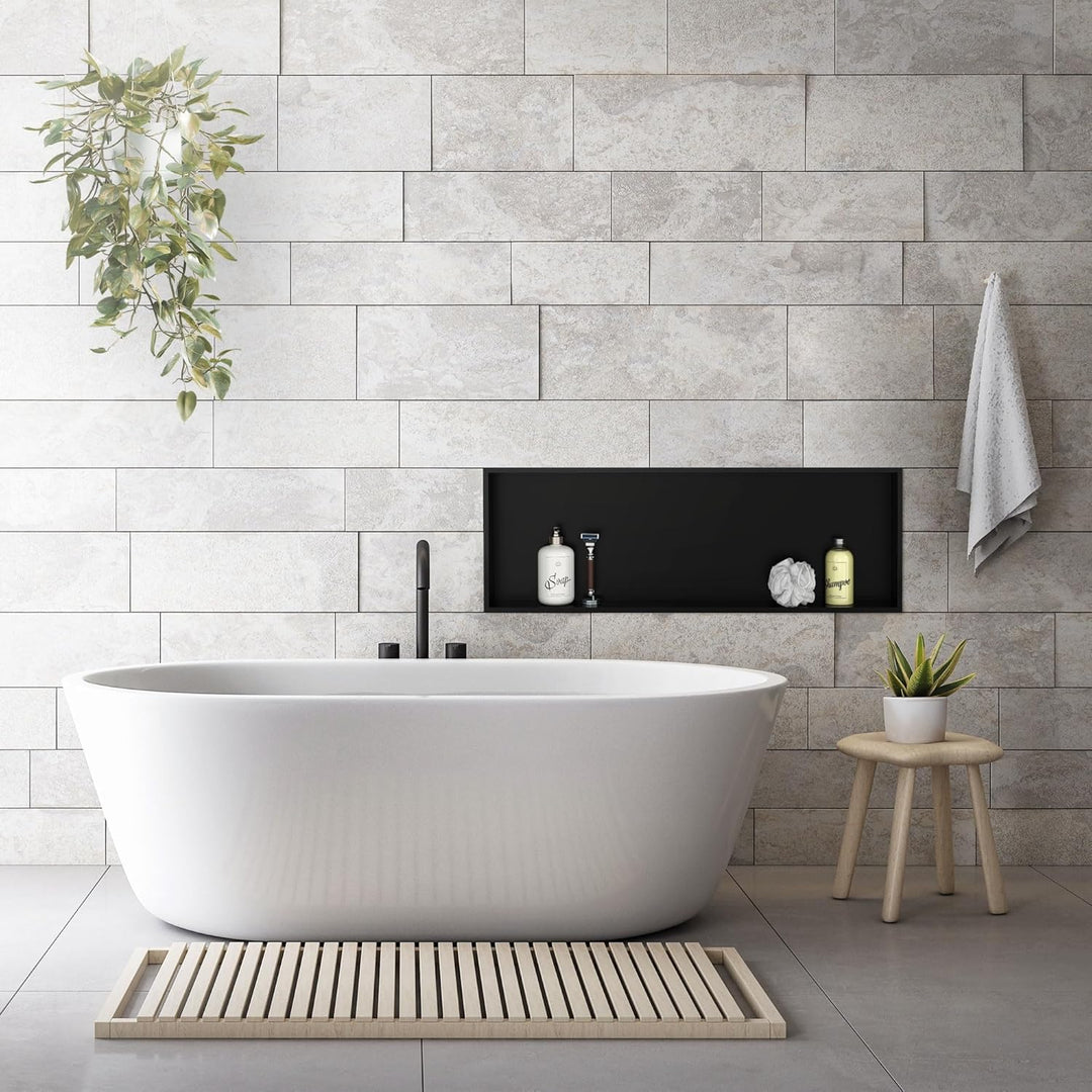 LuxeBath Wandnische aus Edelstahl, 90x30x10 cm, Schwarz, Duschnische mit Rahmen, Einbauregal, Flexib