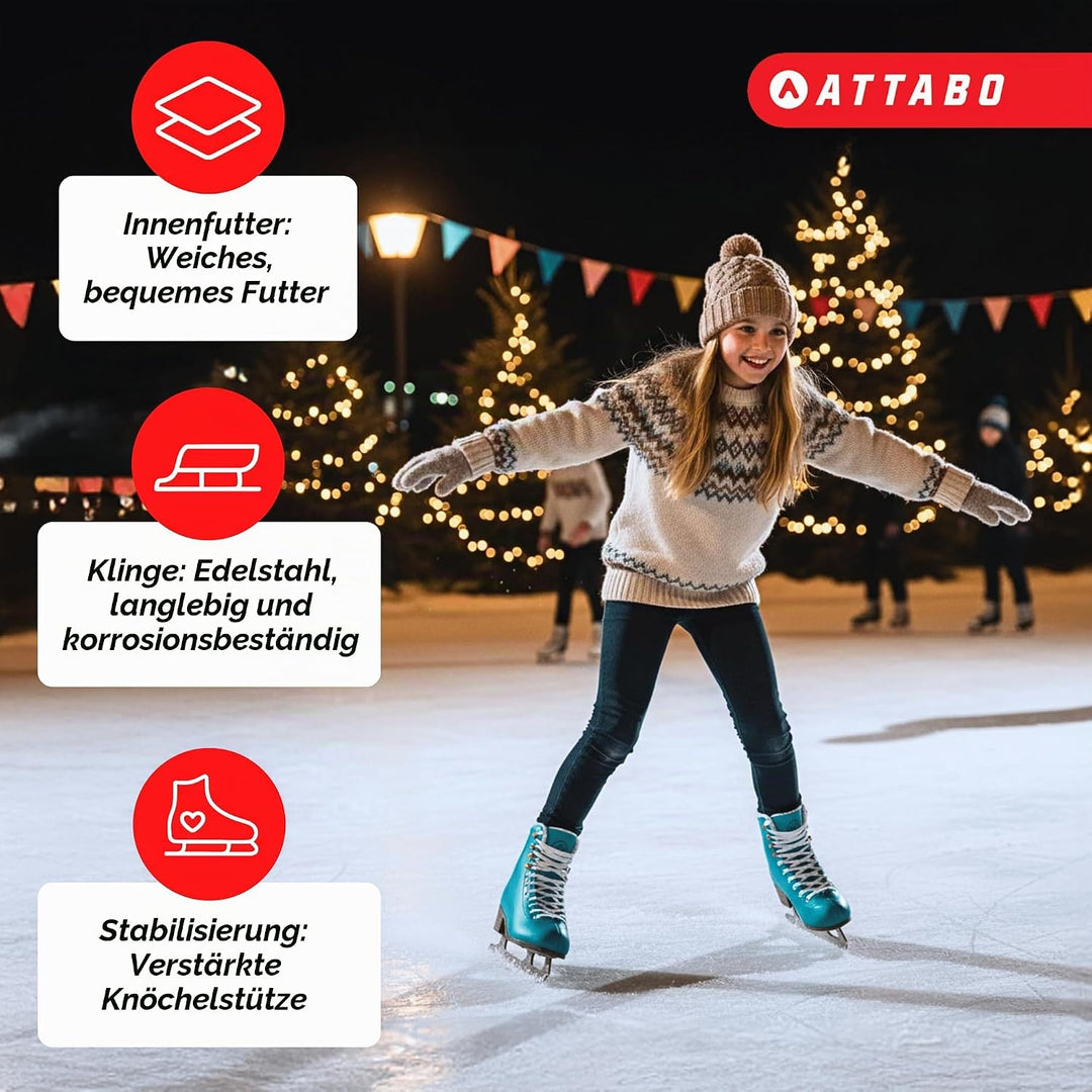 ATTABO ISLA Kinder Eiskunstlauf Schlittschuhe | Kunststoff-PVC Obermaterial | Verstärkte Knöchelstüt