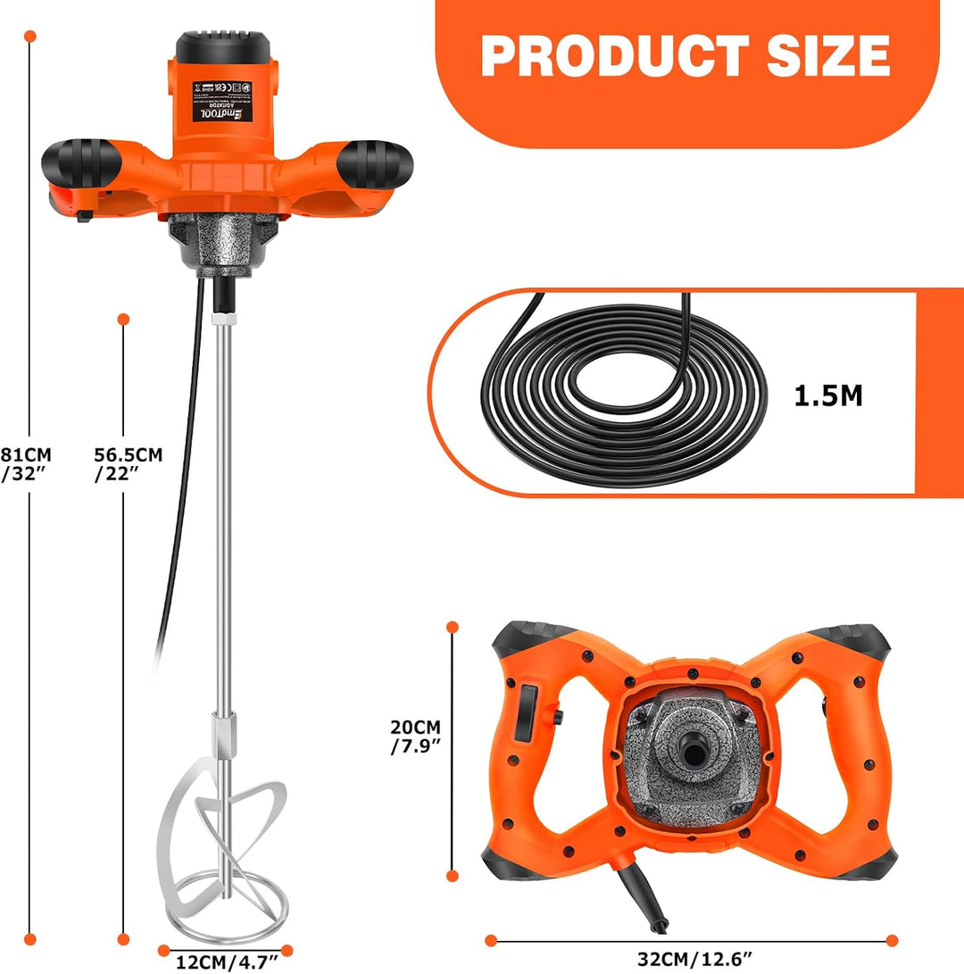2600W Rührwerk Mörtelrührer 230V, 6 Geschwindigkeits-Elektrischer Handrührgeräte, M14-Gewinde, Beton