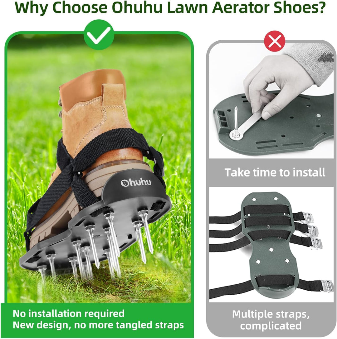 Ohuhu Rasenlüfter Schuhe Nagelschuhe mit Schaufel Kostenlose Installation, Rasenbelüfter Aerifiziere