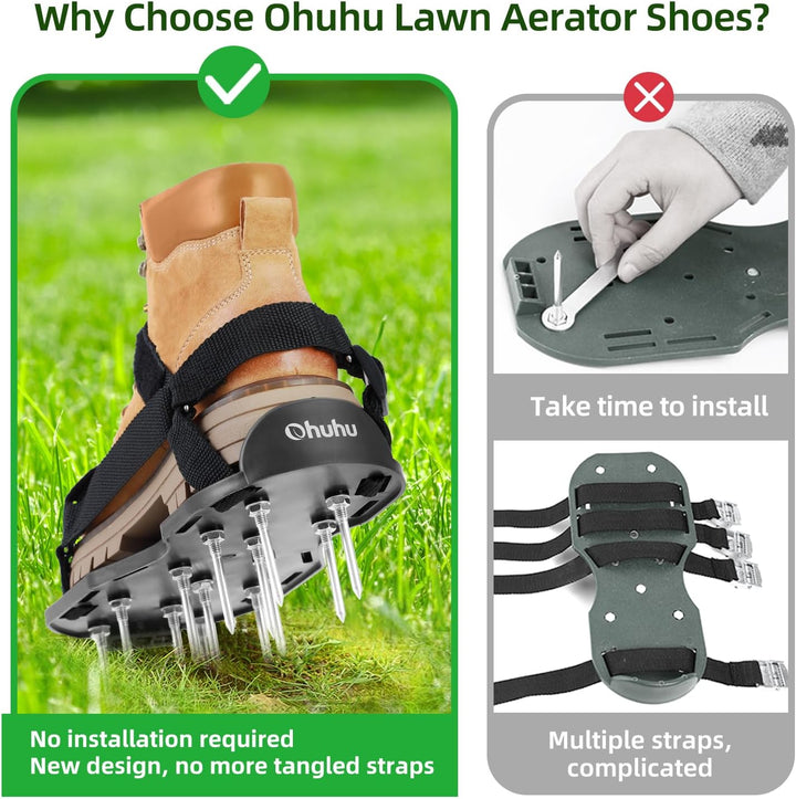 Ohuhu Rasenlüfter Schuhe Nagelschuhe mit Schaufel Kostenlose Installation, Rasenbelüfter Aerifiziere