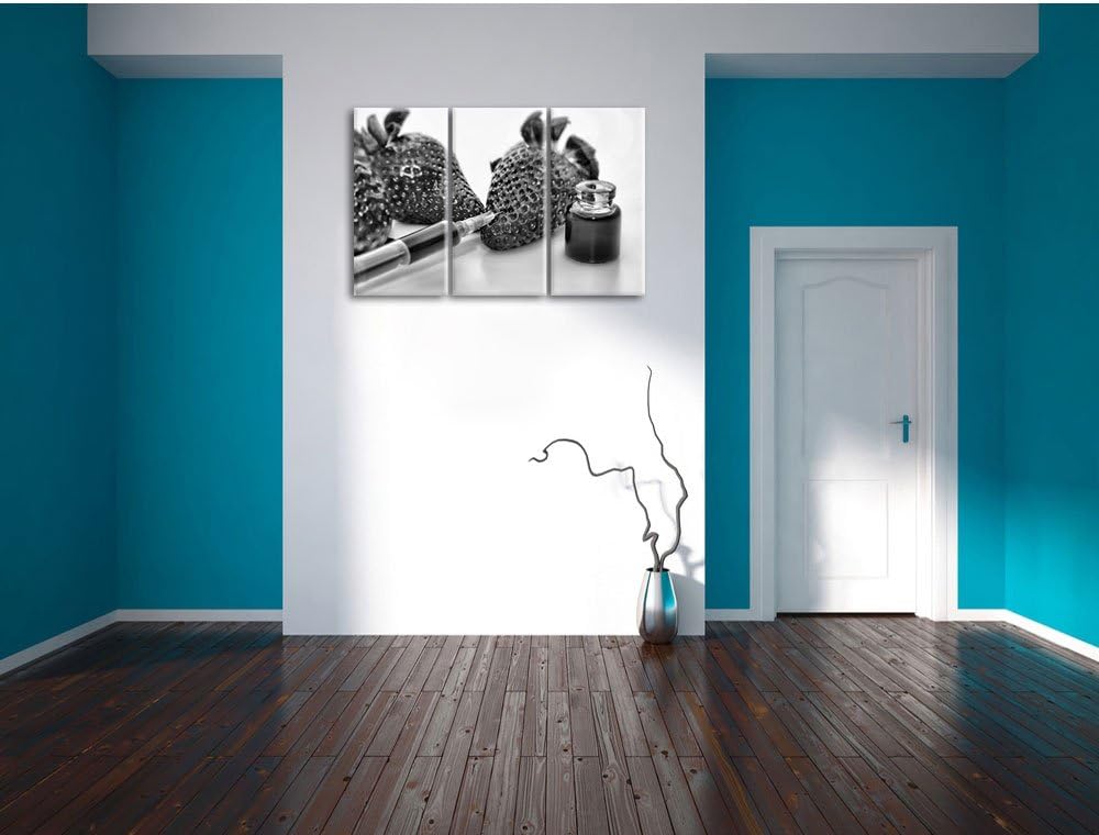 Pixxprint Erdbeeren mit Lebensmittelfarbe als Leinwandbild/Grösse: 3 Teilig (120x80) cm/Wandbild/Kun