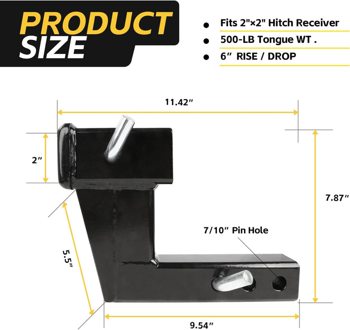 MaxxHaul 50909 Anhängerkupplungserhöhung für 5,1 cm Empfänger mit 15,2 cm Rise & Drop mit massivem S