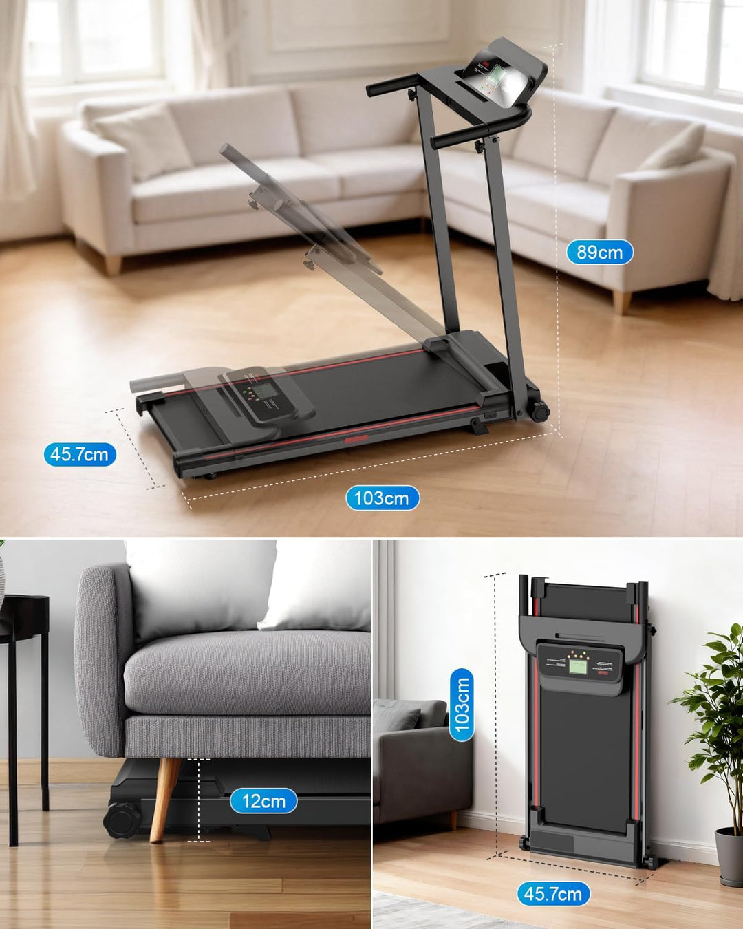 Laufband für Zuhause, Elektrisches Laufbänder mit Griff, Klappbares bis 10Km/H, Treadmill Walking Pa