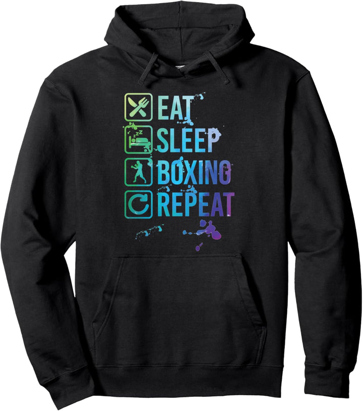 Boxing Eat Sleep Repeat Watercolor Gift Pullover Hoodie