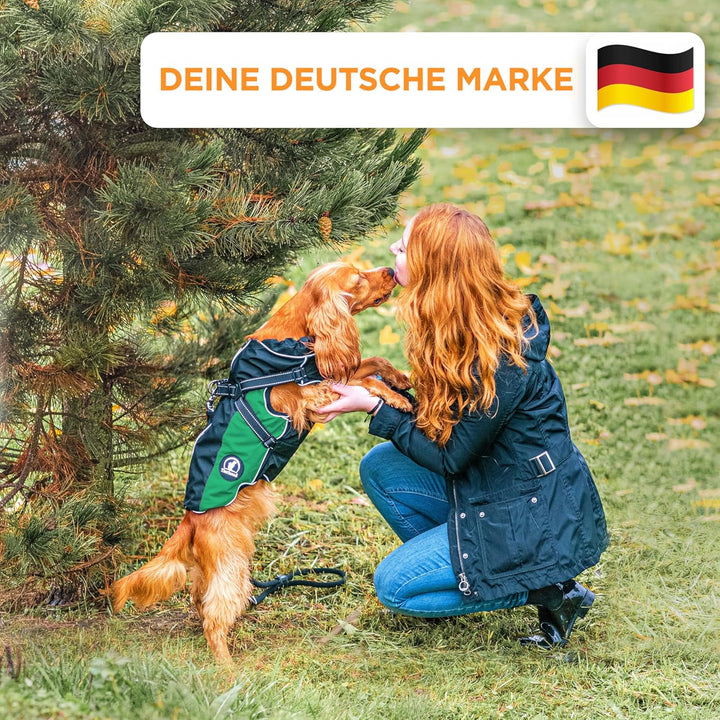 TIERHOOD - Hunderegenmantel wasserdicht [INKL. Geschirr] - Regenmantel Hund - [INKL. Reflektoren] -