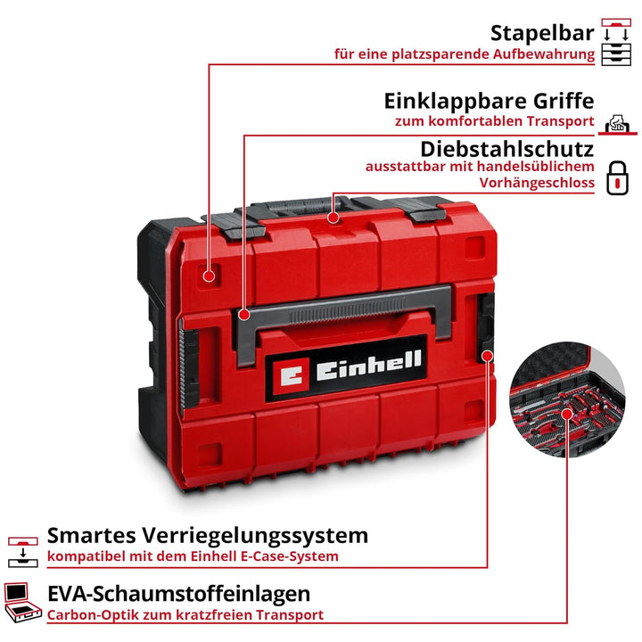 Original Einhell E-Case 92-tlg. Werkzeugkoffer Werkstatt (Werkstattausstattung, KFZ-Stecknüsse, Bit-