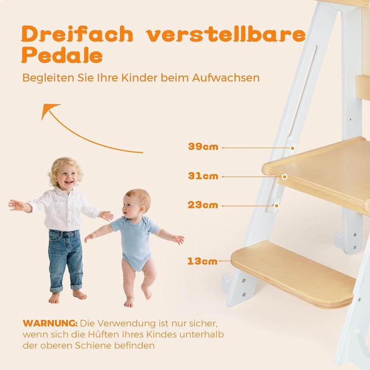 Montessori Lernturm Klappbar, Lernturm ab 1 Jahr mit Reissbrett/Sicherheitshandlauf, Learning Tower