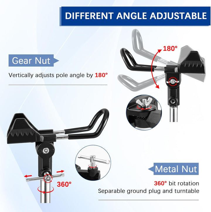 EXLECO 2pcs Rutenhalter Angel, 360° Verstellbar Angelrutenhalter aus Edelstahl mit Dreifach-Erdspitz