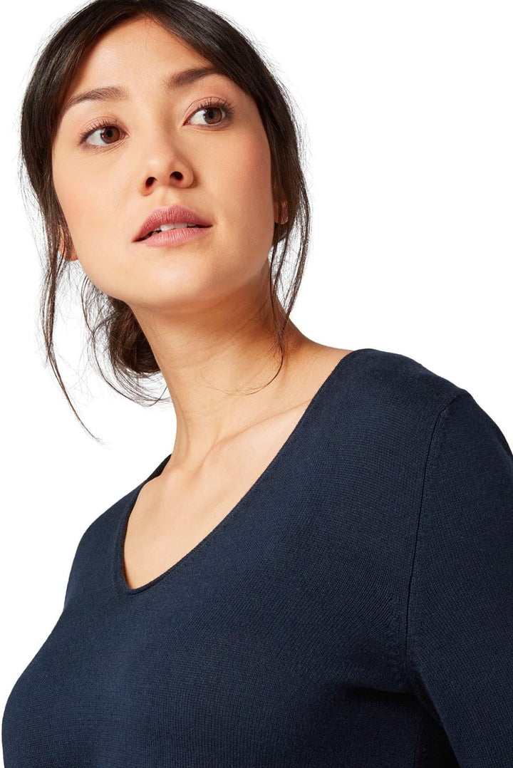 Tom Tailor Damen 1016350 Basic Strickpullover aus Bio-Baumwolle (1er Pack) M 10668 - Sky Captain Blu