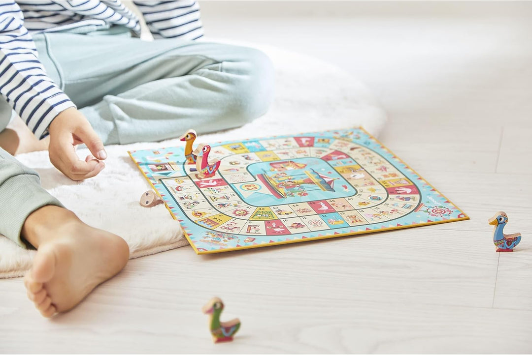 Janod - Carrousel Multi-Games Box Set - Classic Family Games - Draughts game, Ludo, Yellow Dwarf, 7