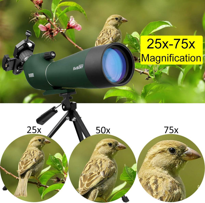Svbony SV28 Spektiv 25-75x70 Abgewinkeltes Okular Wasserdicht BAK4 Prisma Monokular mit Stativ Handy