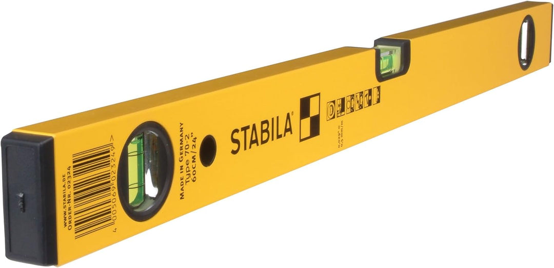 STABILA Wasserwaage Type 70-2, 90 cm, leichtes Alu-Profil, 1 Horizontal-Libelle, 2 Vertikal-Libellen