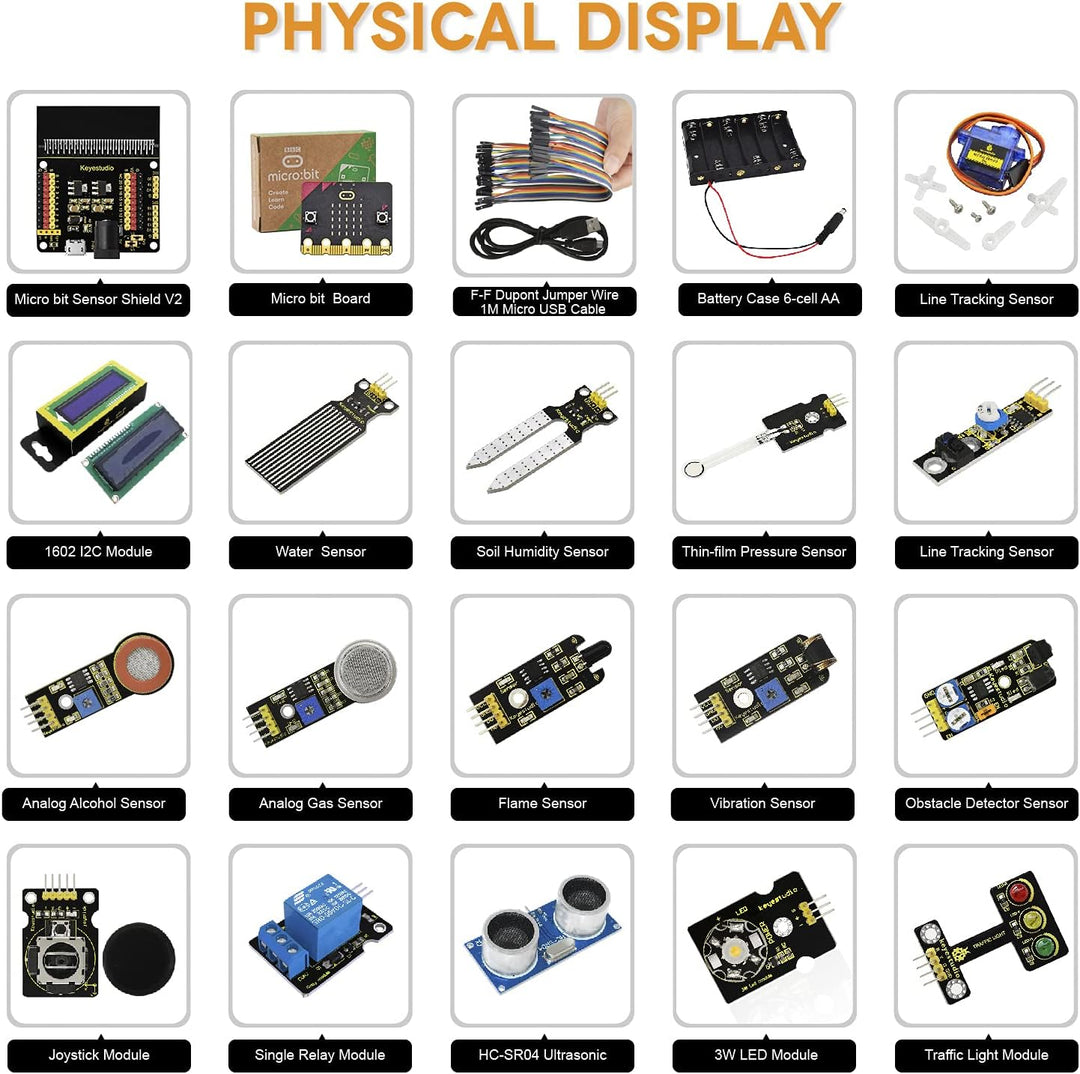 KEYESTUDIO BBC Micro:bit V2 37 In 1 Sensor Starto Kit | Microcontroller Starter Kit mit Microbit V2.