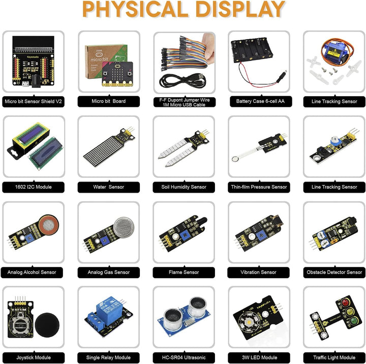 KEYESTUDIO BBC Micro:bit V2 37 In 1 Sensor Starto Kit | Microcontroller Starter Kit mit Microbit V2.