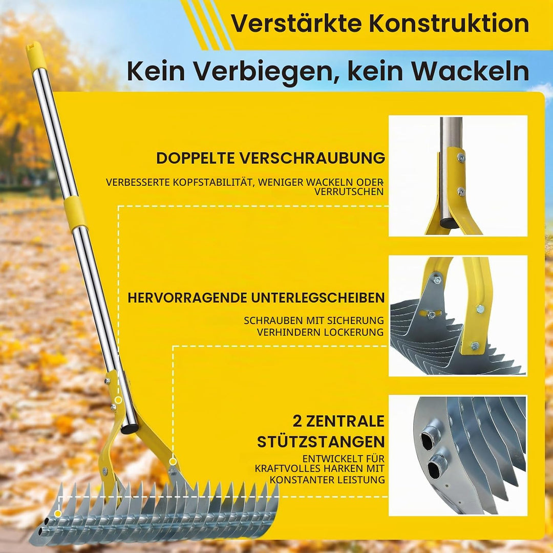 Vertikutierrechen Strohrechen, Rasenrechen Mit 114 cm Verstellbarem Langem Griff Robuster Garten-Lau