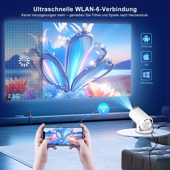 Salange Mini Beamer,Unterstützt 4K Mini Projektor WiFi 6 BT5.2,Projektor Android OS 11.0 Beamer 4k H