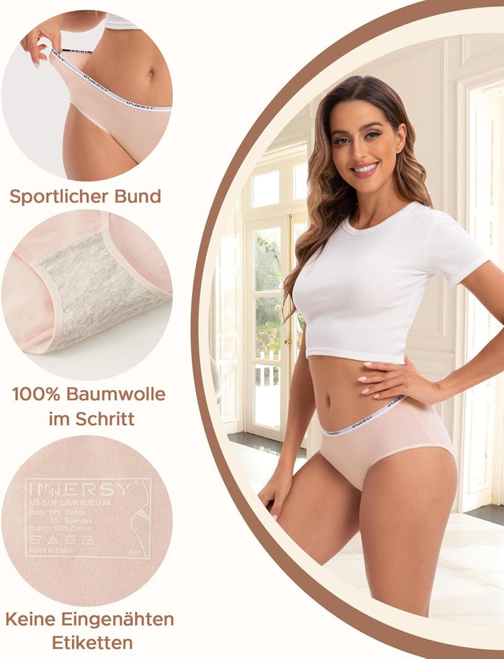 INNERSY Unterhosen Damen Baumwolle Slips Mehrpack Hipster Bequem Unterwäsche 6er Pack XS Grundlagen,