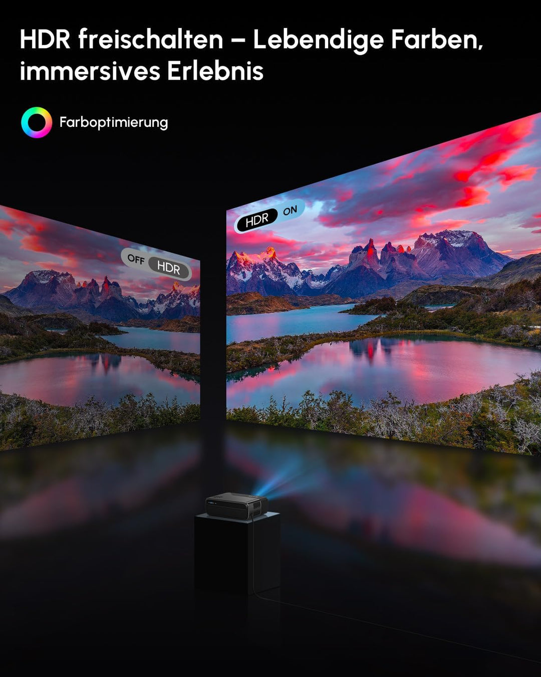 4K Beamer Google TV Ultra HD Smart Beamer 4K Heimkino mit HDMI ARC HDR10+1400 ANSI Led Video Tragbar