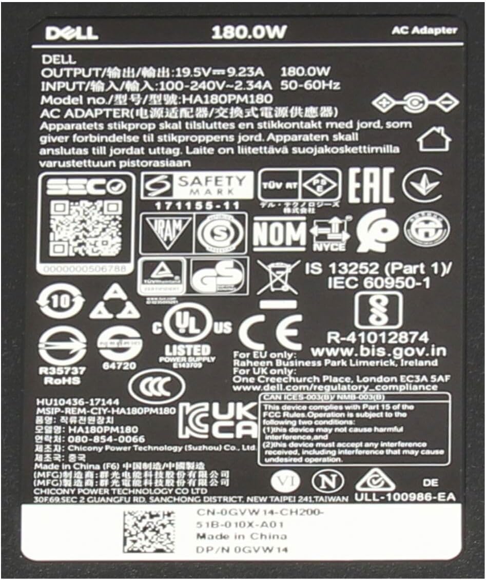 Dell Precision 15 (7520) Original Netzteil 180 Watt Flache Bauform