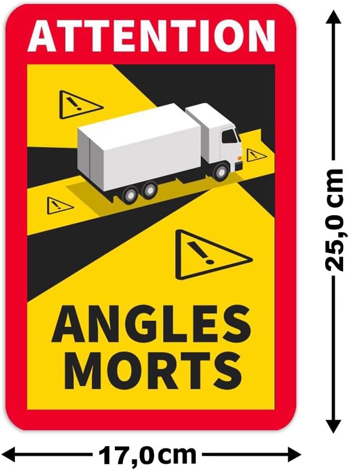 12 Stück Attention Angles Morts Magnetschilder 25 x 17 cm Magnet für LKW und Wohnwagen Warntafel Hin