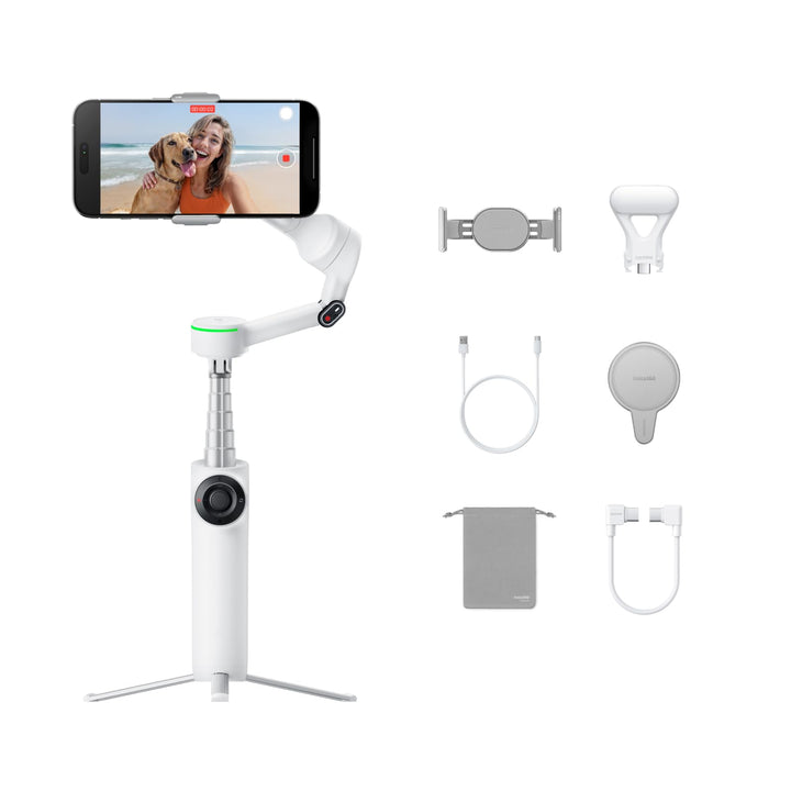 Insta360 Flow 2 Pro Creator-Bundle Weiss – Erster KI-Smartphone-Gimbal mit Apple DockKit, innovative