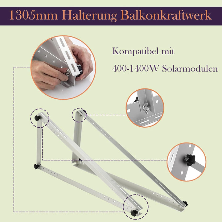 TEOV Befestigung Solarpanel Halterung Balkonkraftwerk 1305mm, Solarmodul Halterung Wandmontage für F