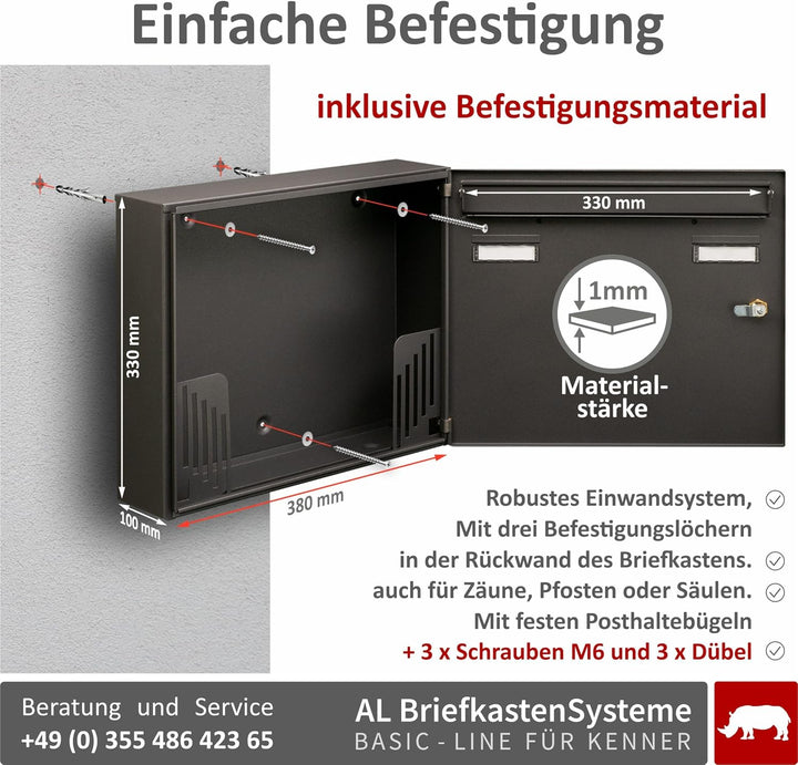 AL Briefkastensysteme Basic 4er Briefkasten DB 703 Eisenglimmer Grau 4 Fach DIN A4 wetterfest Briefk