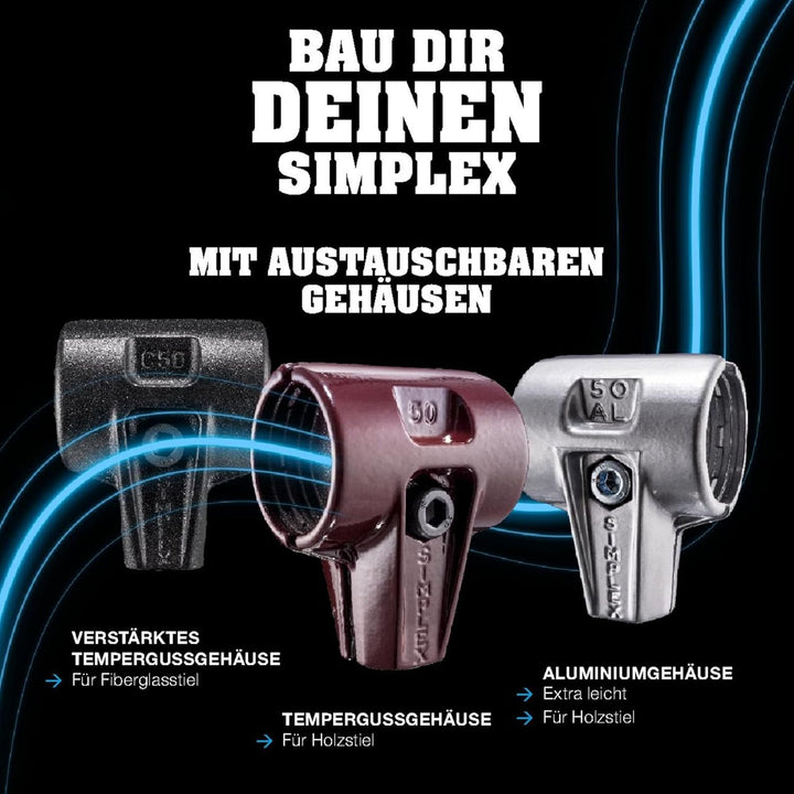 SIMPLEX-Schonhammer, TPE-soft/Plastik; mit Tempergussgehäuse und hochwertigem Holzstiel | D=40 mm |